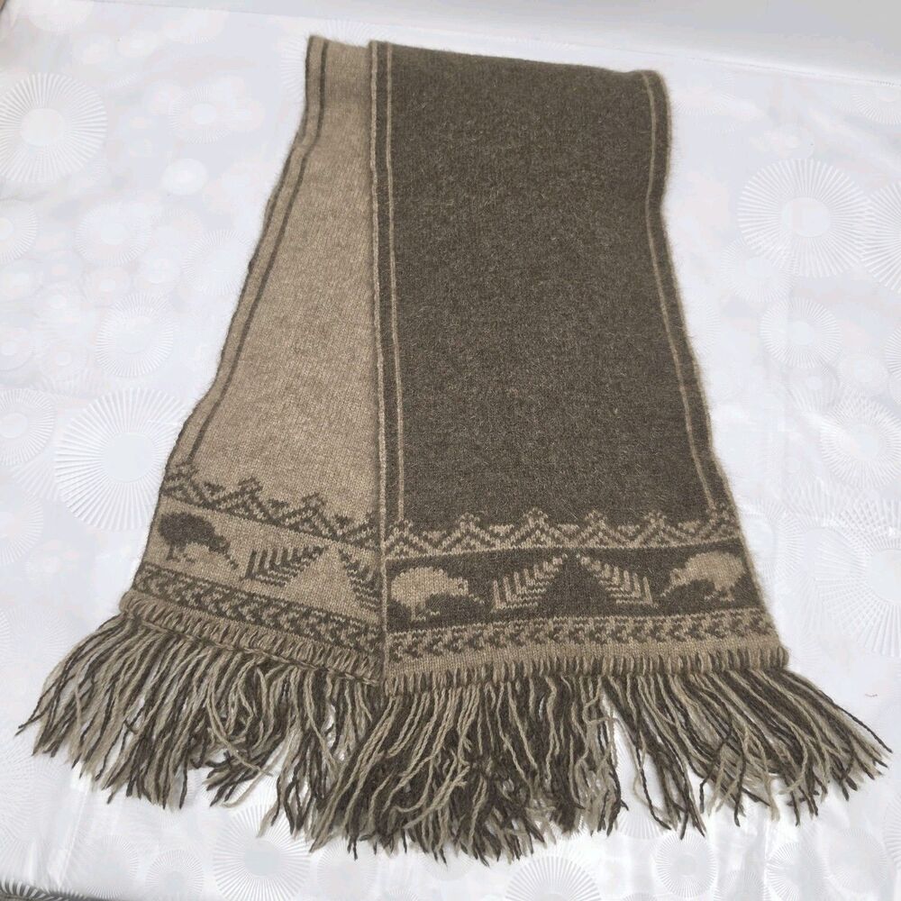 Merino Wool Possum The Kiwi Icon Fringed Scarf New Zealand Beige Brown Winter